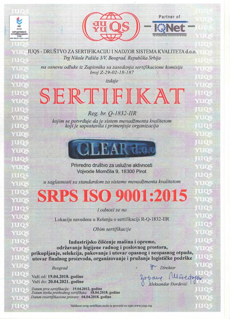 Sertifikat 9001 clear pirot